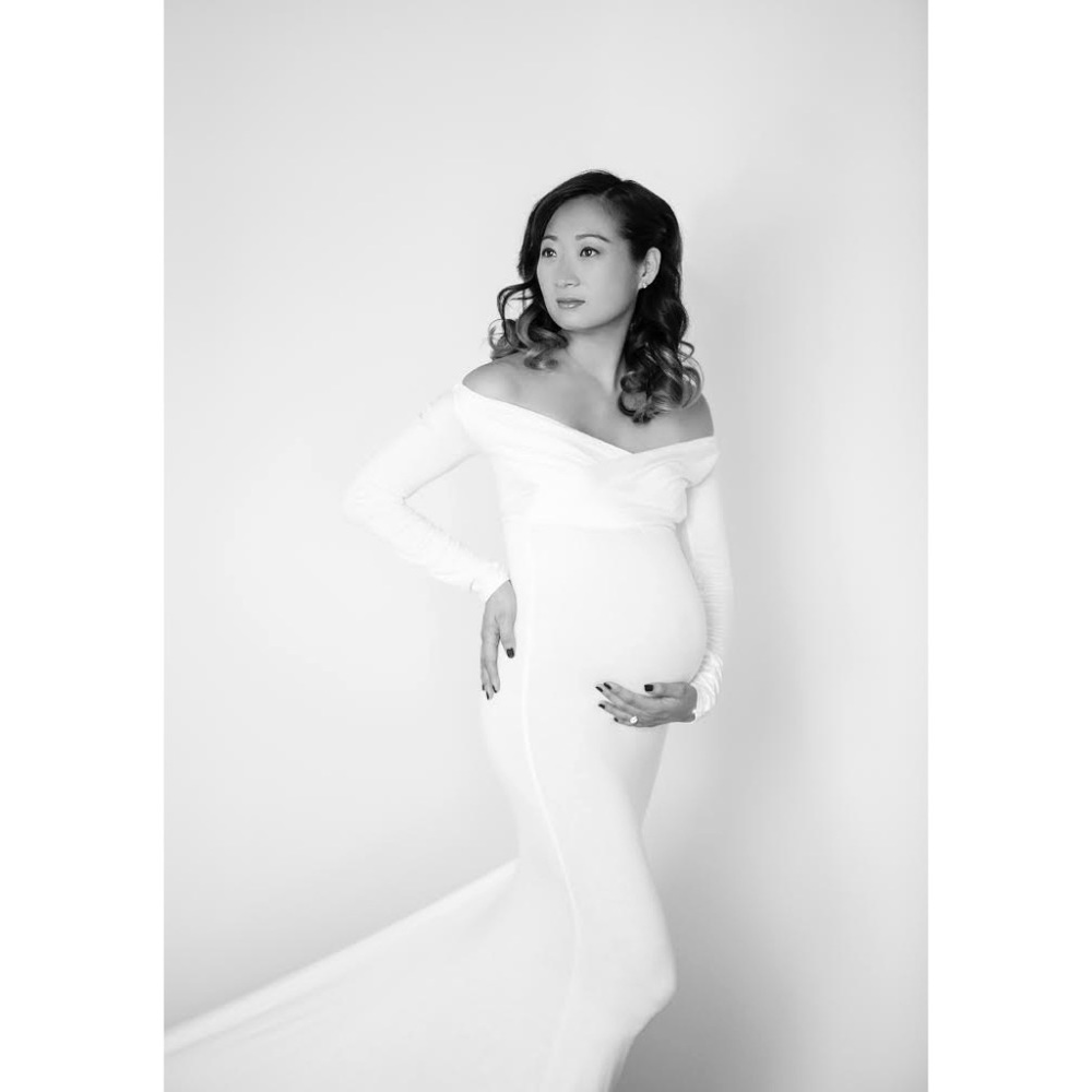 Off the shoulder white maternity dress